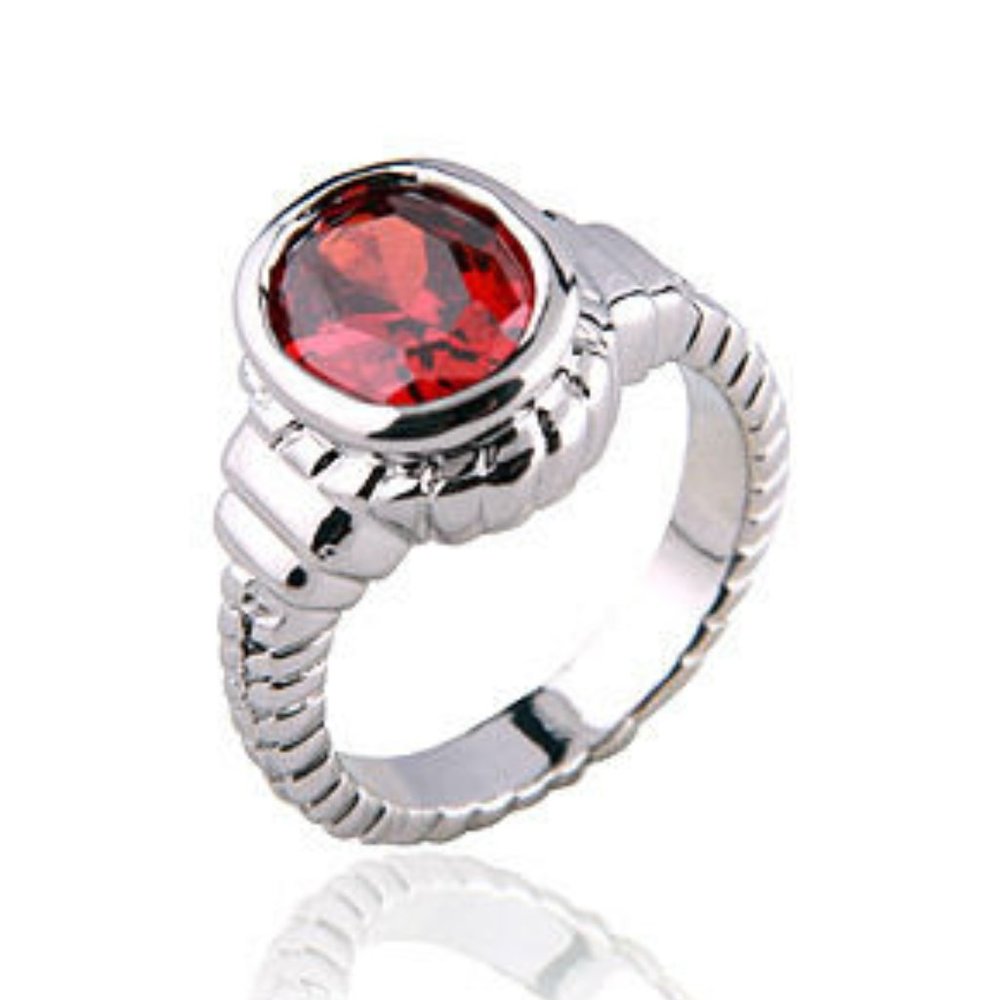 Garnet Cable Cocktail Ring Size 8 Simulated Red Cubic Zirconia Silver Plated